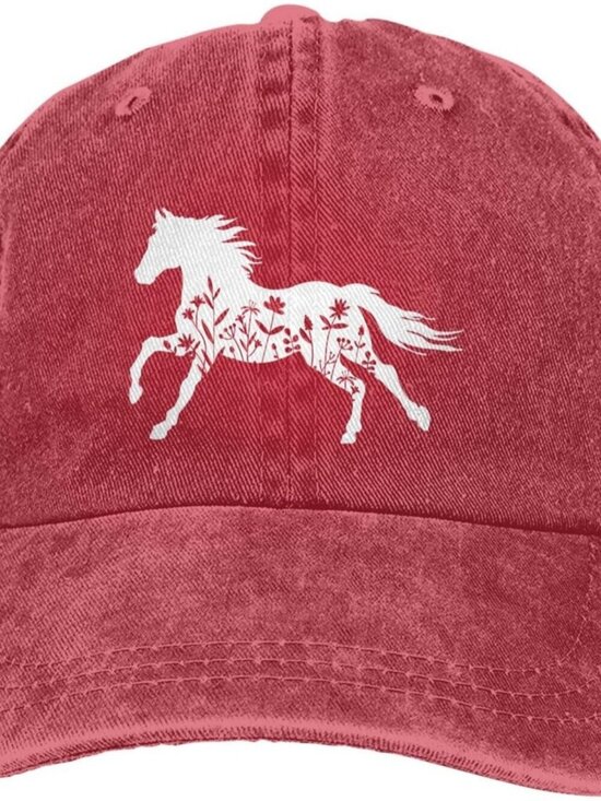 Women\'s Floral and Horse Hat Adjustable Washed Vintage Baseball Cap Red main image 4